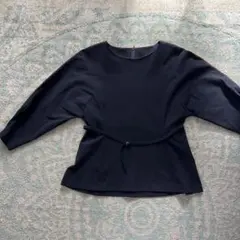 ネイビー 七分袖トップス ウエストベルト付き
