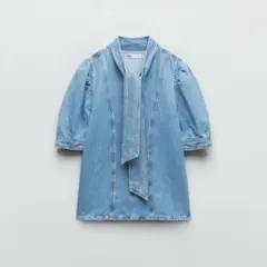 ZARA ザラ リボン デニム ブラウス