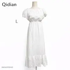 ★新品★Qidian ワンピース ロング丈 刺繍 ホワイトL リゾート 夏