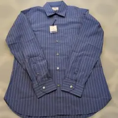 新品 日本製 LANVIN en Blue ブルーストライプ長袖シャツ 48のサムネイル