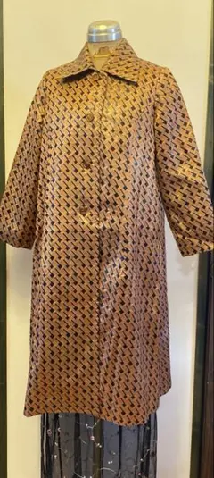 レトロ　日本製　古着　80‘s 幾何学模様　ヴィンテージ　ロングコート　茶色