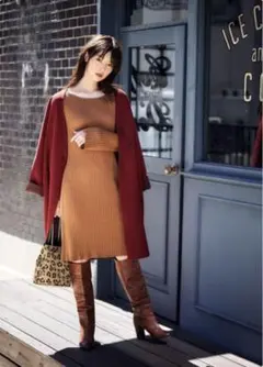 UNIQLO★メリノブレンドワイドスリーブワンピース☆ORANGE★M☆茶色