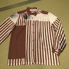 昭和レトロ！ストライプ&植物柄長袖シアーシャツ