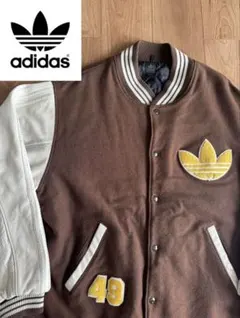 【希少】カナダ製 adidas スタジャン ブラウン 袖レザー切替 トレフォイルのサムネイル