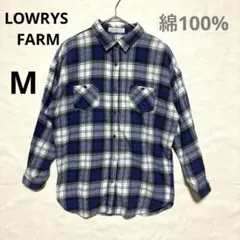LOWRYS FARM ネルシャツ チェック柄 長袖 綿100% 青 M