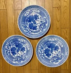 セール!アンティーク 中国景徳鎮 美品染付龍紋 希少品 14cm皿 3点