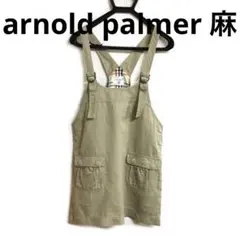 arnold palmer 麻綿ベージュリネンデニムジャンパースカートサロペット