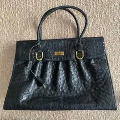 極美 ビアンキエナルディ ハンドバッグ オーストリッチレザー 黒 