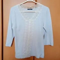 millefiori 水色 レースデザイン 五分袖カットソー 日本製