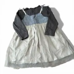 長袖　スモッキングワンピース　チュール　キッズ　子ども　100 グレー
