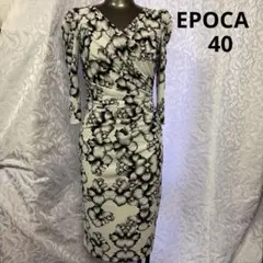 EPOCAモノトーン花柄 カシュクール ひざ丈ワンピース 長袖