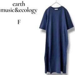 earth music&ecology ブルー 半袖ひざ丈ワンピース　スリット