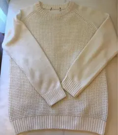 アイボリ編み込みニットセーターM