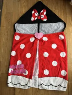 ミニーマウス ドット柄フード付きタオルポンチョ