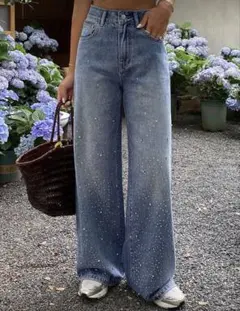 SHEIN デニム ジーンズ ストレート キラキラ ラインストーン