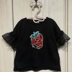 美品　メゾピアノ　Bigイチゴ袖フリル　半袖Tシャツ　黒　120cm