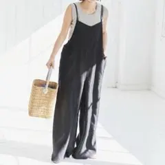 coen コーエン ライトデニムキャミサロペット ブラック