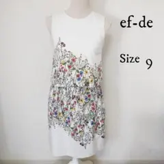 【ef-de】花柄 ノースリーブ ワンピース 綿 白 サイズ9のサムネイル