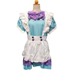 4XL！ゆめかわメイド服 フルセット（水色×紫）大きいサイズ コスプレ