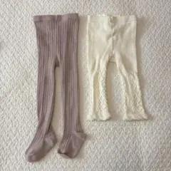 ベビー リブタイツ レギンス 2枚 くすみピンク 白 レース 80 85 90