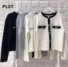 プラステ 洗える エクストラファインメリノミドルゲージウールクルー カーディガン