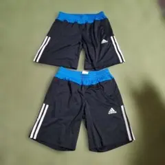adidas サッカーハーフパンツ 黒/青 150&160セット