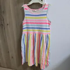ストライプ ノースリーブ ワンピース 120cm 蛍光色　カラフルレインボー