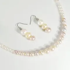 本真珠（淡水パール）とアメシスト、SV925のネックレスとピアスのセット