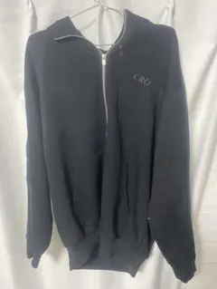 CRONOS ブラックフルジップパーカー ストライプ付き