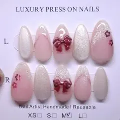 ひ*な様 【現品・Mサイズ】ベビーピンク×リボン♡ 王道かわいい ネイルチップ｜