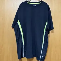 FILA SPORT ランニングTシャツ 吸汗速乾 黒 蛍光イエローXLサイズ
