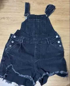 ブラックデニムショートオーバーオール