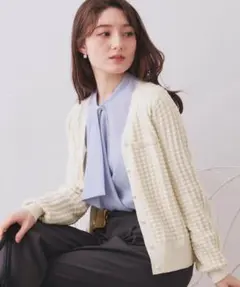 アイボリー パールボタン カーディガン【洗濯機OK】