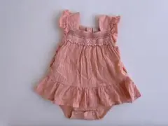 【新品】petit main オレンジ花柄ロンパース 80センチ