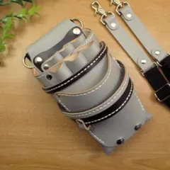 ネイビー＆焦げ茶 6丁差し 革ベルト付 本革シザーケース SCL-154/CNA