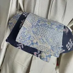 大人の兵児帯半幅帯ハンドメイド澪No1766着物リメイク正絹紺色 花柄