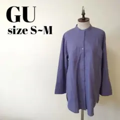 gu ジーユー リネンブレンドバンドカラーシャツ 長袖 麻 パープル 紫 s mのサムネイル