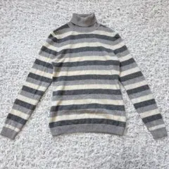ユニクロ UNIQLO カシミヤ100 タートルネックセーター グレー ボーダー