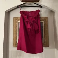ワインレッド フリルリボンタイトスカート
