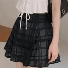 【新品未使用】販売終了 GRL インパン裏地付きチェック柄フレアミニスカート Lのサムネイル
