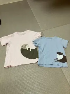 無印良品 Tシャツ2枚セット 90cm・120cm ピンク×ブルー 動物プリント