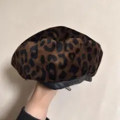 ヒョウ柄 ベレー帽 スエード風