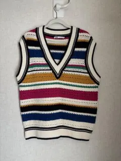 ZARA マルチカラー ストライプ ニットベスト