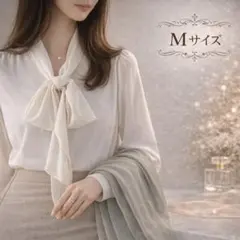 【再入荷】リボン シフォン ブラウス フォーマル 入学式 卒業式レディース M白