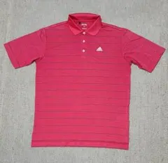 美品 アディダス adidas GOLF 半袖ポロシャツ 赤 ストライプ M
