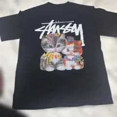 Stussy 猫グラフィック Tシャツ Mサイズ ブラック kitten