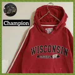 チャンピオン刺繍目玉 カレッジ ラグラン フーディー パーカー 前Vガゼット