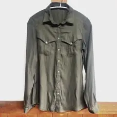 ZARA BASIC カーキ　ブラウス　サテン系生地