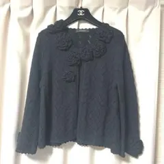 INGEBORG 黒　ニットカーディガン　カメリアモチーフ 百貨店購入　11