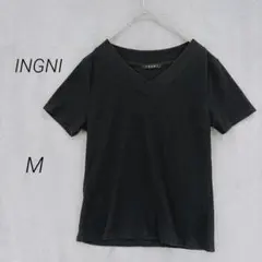 イング/半袖/カットソー/Vネック/リブ/コットン/M/黒/シンプル/ストレッチのサムネイル